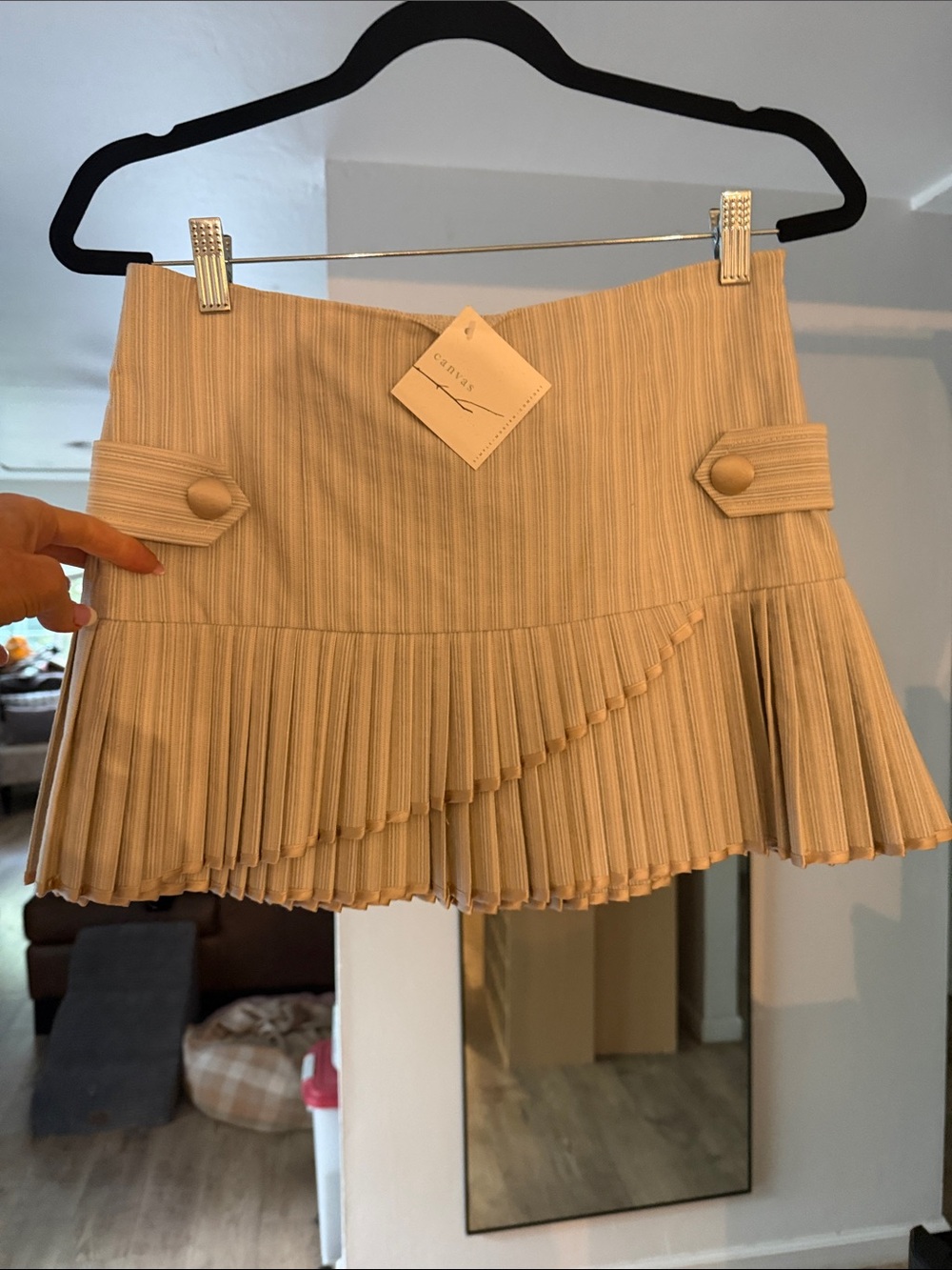 Asymmetrical Pleated Mini Skirt in Beige by   Development.. so cute 🥰